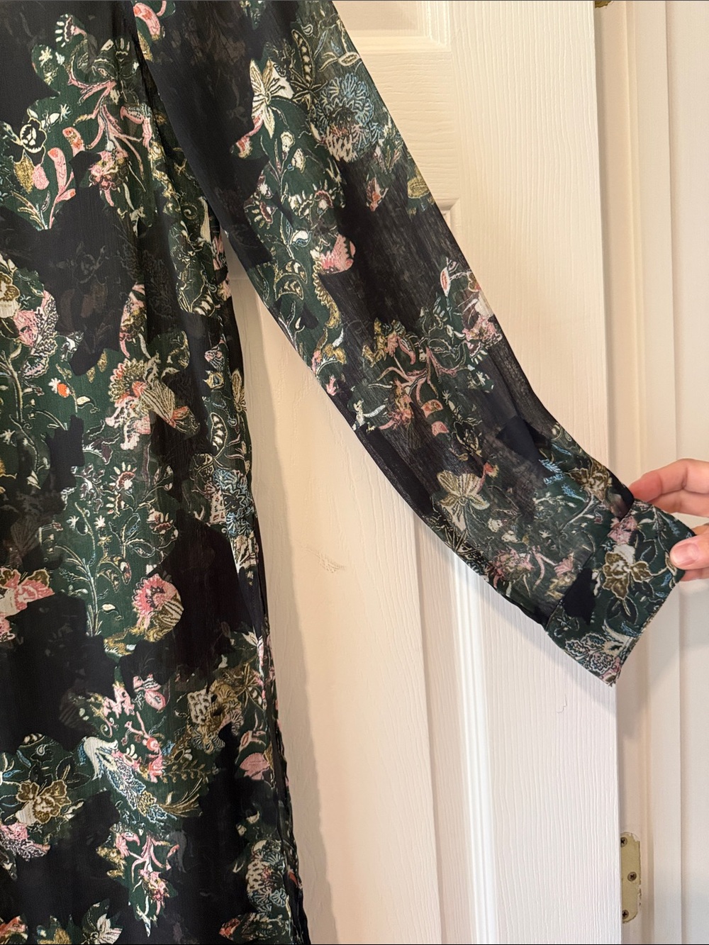Zara Black Floral Long Sleeve Shirt Dress Size Small - Picture 2 of 6